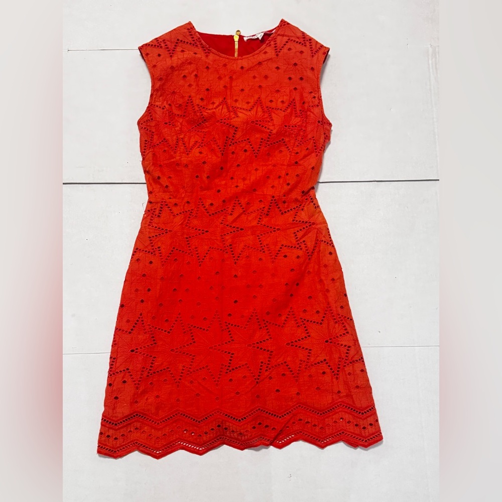 Veronica Beard Orange Eyelet Star A-Line Mini Dress